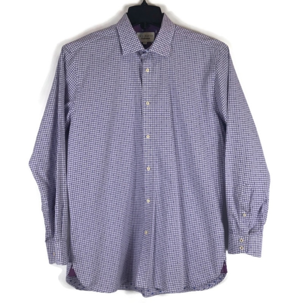 Ted Baker Endurance Button Down Men’s Shirt Plaid size 16 32/33 Purple White